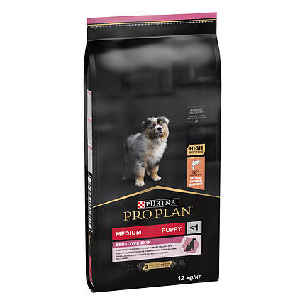 Сухий корм для цуценят Pro Plan Medium Puppy Sensitive Skin для середніх порід з лососем 12 кг, фото 1