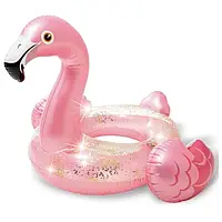 Надувне коло дитяче для плавання кольоровий “Рожевий Фламінго з блискітками” Intex для дівчинки від 9 років до 60 кг