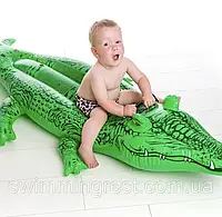 Надувной водный крокодильчик зеленый плотик для катания, INTEX виниловый игрушка с ручками для одного малыша