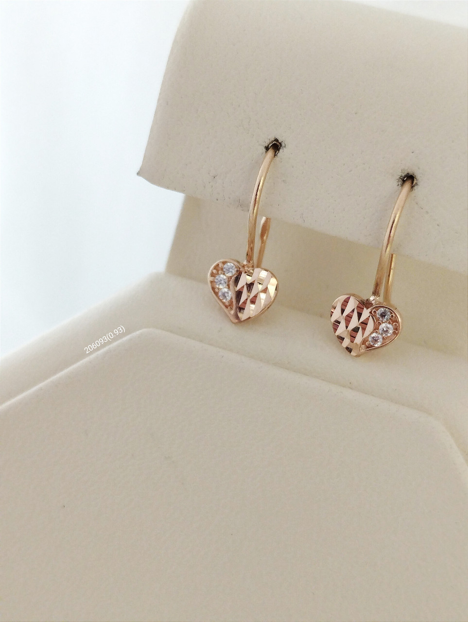 Золоті сережки сердечка з червоного золота з цирконієм