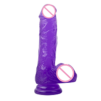 Реалістичний фаллоїмітатор із мошоку, дилдо фаллос фіолетовий 20 см, Фаллоїмітатор стимулятор на присоску, Ін