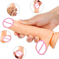 Реалістичний фалоїмітатор із мошоку, Тілесний дилдо фаллос реалістичний 19 см на присоску, Вагінальний стимулять