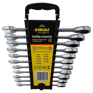 Ключі ріжково-накидні з тріскачкою 11шт (8-17, 19мм) CrV satine SIGMA (6010531)