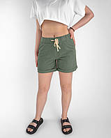 Шорты женские хлопковые с подворотом Шорты летние в вертикальную полоску на резинке XL-5XL Зеленый цвет