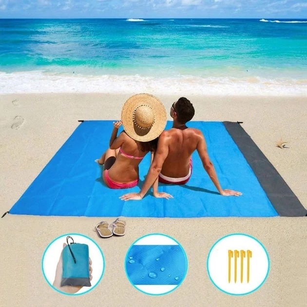Подстилка для пляжа водонепроницаемая синяя 200*140 см коврик для пикника кемпинга складной голубой - фото 2 - id-p1853433952