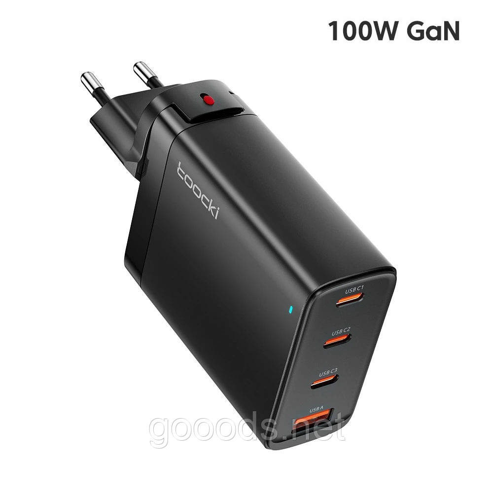 Швидка зарядка GaN потужністю 100W Toocki PD3.0/QC3.0 Чорна