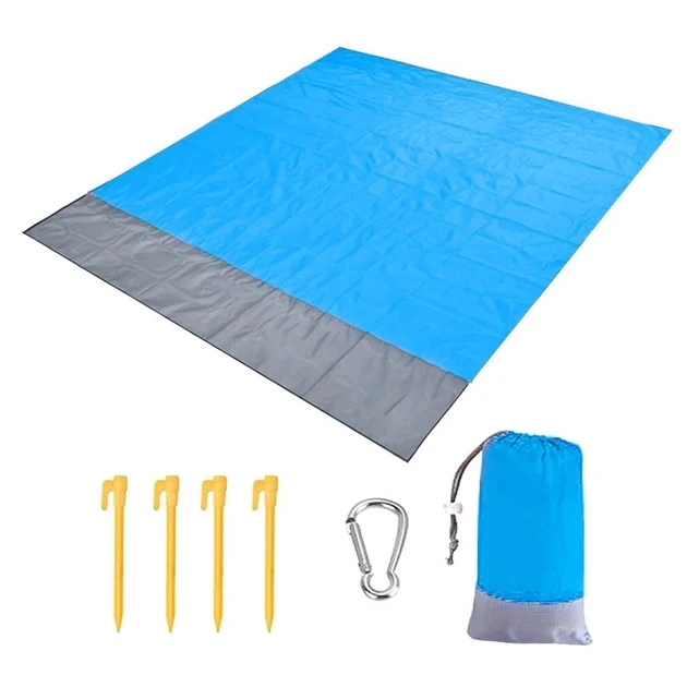 Складной голубой коврик-подстилка для пляжа и кемпинга, водонепроницаемый, размером 200*140 см - фото 3 - id-p1857636944