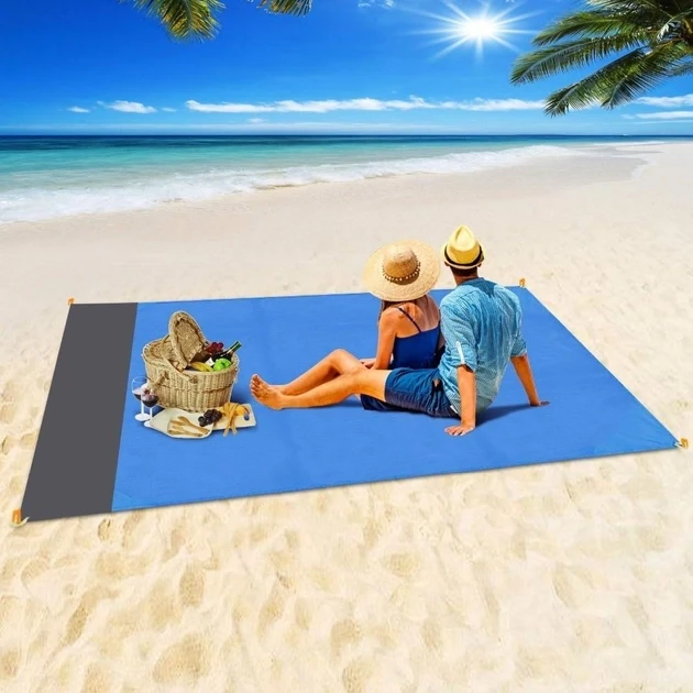 Синяя водонепроницаемая подстилка для пляжа и пикника, складная, размером 200*140 см - фото 1 - id-p1857636945