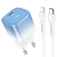 TU  TU Сетевое зарядное устройство Hoco C101A Type-C PD синее + кабель Type-C to Lightning