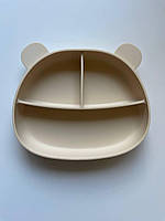 Детская силиконовая посуда для первого прикорма секционная тарелка Мишка бежевый