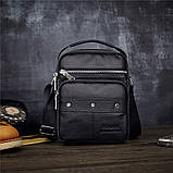 Чоловіча сумка через плече Натуральна шкіра Барсетка Чоловіча шкіряна сумка для документів планшет Коричнева, фото 7