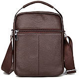 Чоловіча сумка через плече Натуральна шкіра Барсетка Чоловіча шкіряна сумка для документів планшет Коричнева, фото 3