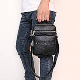 Чоловіча сумка через плече Натуральна шкіра Барсетка Чоловіча шкіряна сумка для документів планшет Коричнева, фото 6