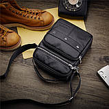 Чоловіча сумка через плече Натуральна шкіра Барсетка Чоловіча шкіряна сумка для документів планшет Коричнева, фото 8