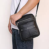 Чоловіча сумка через плече Натуральна шкіра Барсетка Чоловіча шкіряна сумка для документів планшет Коричнева, фото 9