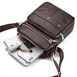 Чоловіча сумка через плече Натуральна шкіра Барсетка Чоловіча шкіряна сумка для документів планшет Коричнева, фото 10