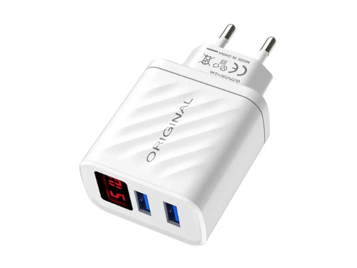 Зарядний пристрій 220В 2,4А 12Вт 5В USBx2 LCD Original AR-220 500шт 7127, фото 1