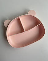Детская силиконовая посуда для первого прикорма секционная тарелка Мишка нежно-розовый