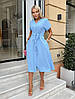 Зручне повсякденне літнє плаття-міді на гудзиках і кулісі, блакитне, фото 4