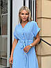 Зручне повсякденне літнє плаття-міді на гудзиках і кулісі, блакитне, фото 3