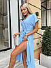 Зручне повсякденне літнє плаття-міді на гудзиках і кулісі, блакитне, фото 5