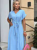 Зручне повсякденне літнє плаття-міді на гудзиках і кулісі, блакитне, фото 2