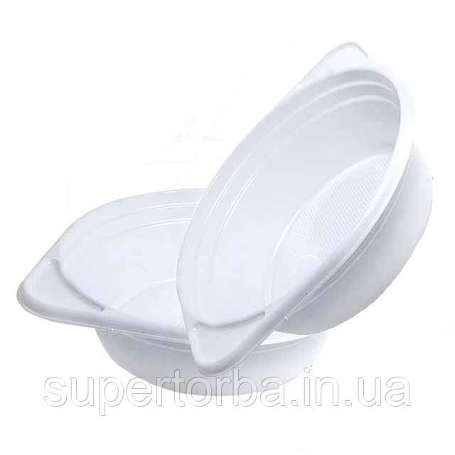 Миска біла одноразова пластикова об'єм 600 мл глибока 50 шт/уп., фото 1