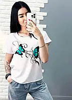 Літня блузка - футболка жіноча з метеликами вільного крою норма та батал "Arial"