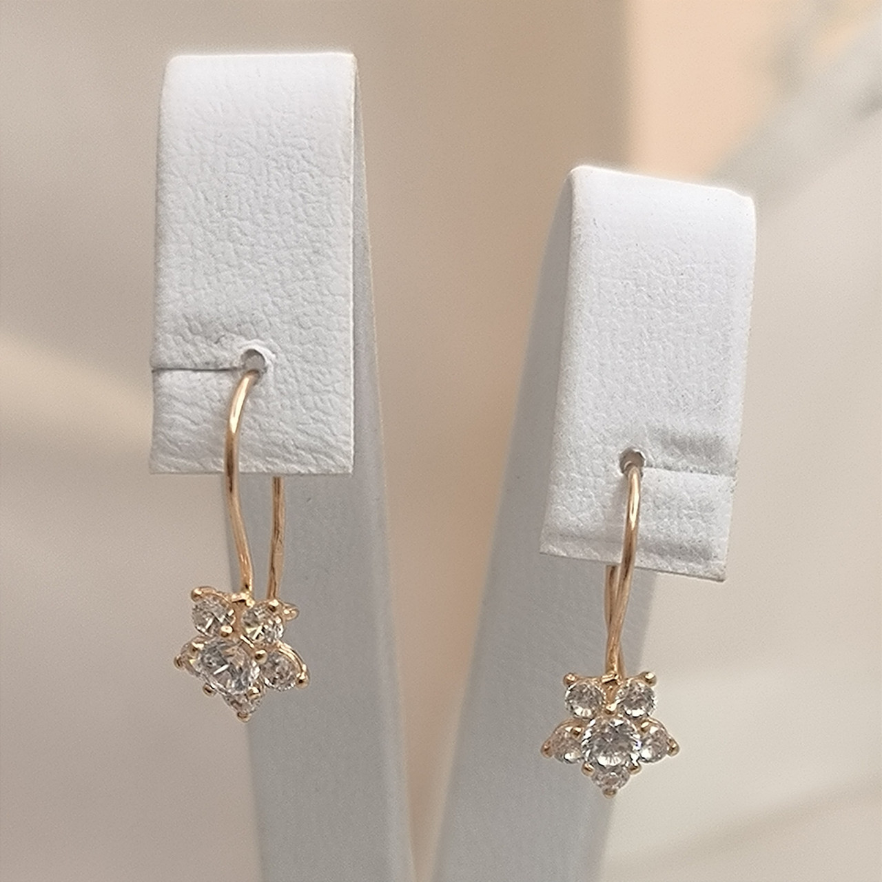 Золоті сережки квіточки з червоного золота з цирконієм, фото 1