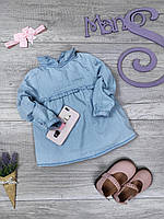 Туника для девочки Baby голубая тонкая джинсовая ткань Размер 92