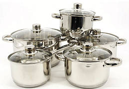 Набір каструль з кришками A-Plus 1293 набір кухонний 10 предметів комплект посуду для кухні