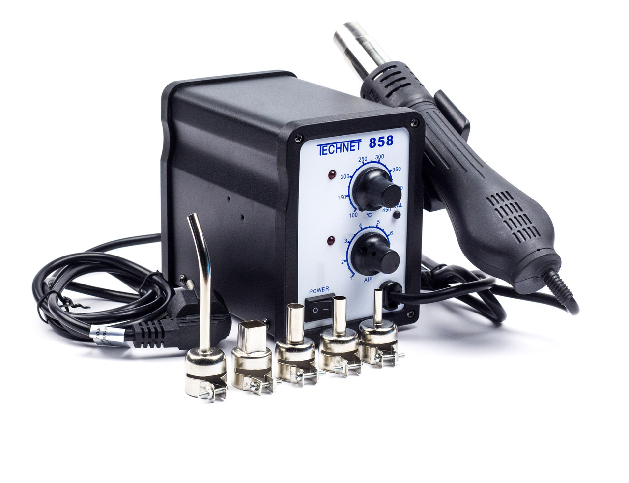 858 - термовоздушная паяльна станція + 4 насадки + СУПЕР НАСАДКА, фото 1