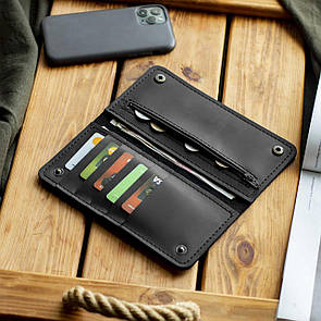 Портмоне чоловіче шкіряне VIAR 2 чорне з натуральної шкіри ручної роботи, гаманець на кнопках із монетницею