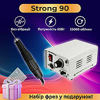 Фрезер для манікюра з насадками STRONG 90/102L 65Вт 35000об\хв машинка стронг для нігтей манікюрний фрейзер апарат