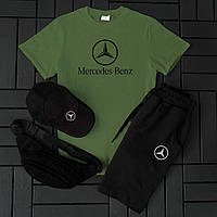 Чоловічий костюм з логотипом Mercedes. Комплект шорт, футболка, кепка, бананка