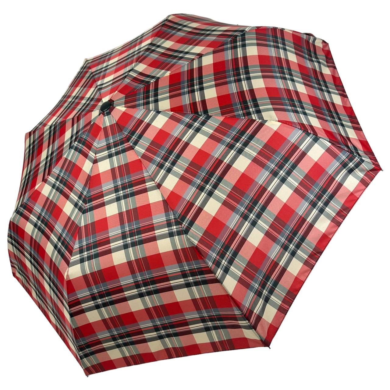 Парасолька напівавтомат в клітинку від Toprain, червоно-бежевий з чорною ручкою, 02068-4, фото 1