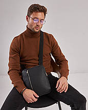 Чоловіча зерниста сумка планшет через плечо Vertical зерниста екошкіра, фото 3