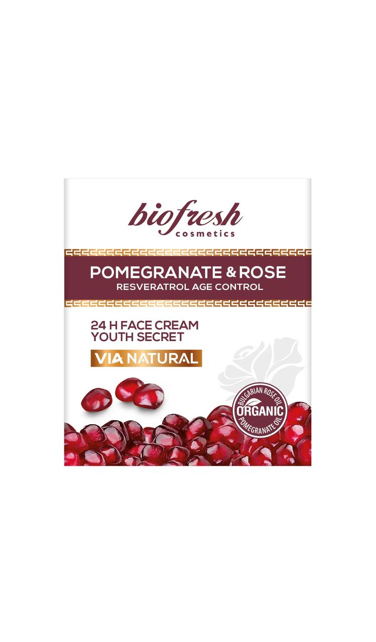 24-годинний відновлюючий крем для обличчя Via Natural Pomegranate and Rose від BioFresh 100 мл