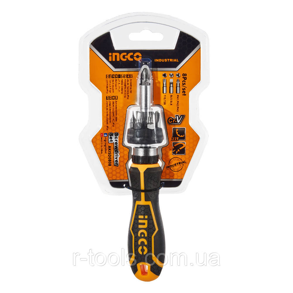 Викрутка з тріскачкою 7 бітів INGCO AKISD0808