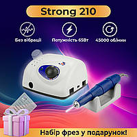 Фрезер для маникюра Strong 210 /105L 45 000 об/мин мощный профессиональный маникюрный фрейзер стронг + 10 фрез