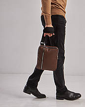 Чоловіча коричнева сумка планшет через плечо Vertical екошкіра, фото 3