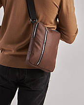 Чоловіча коричнева сумка планшет через плечо Vertical екошкіра, фото 3