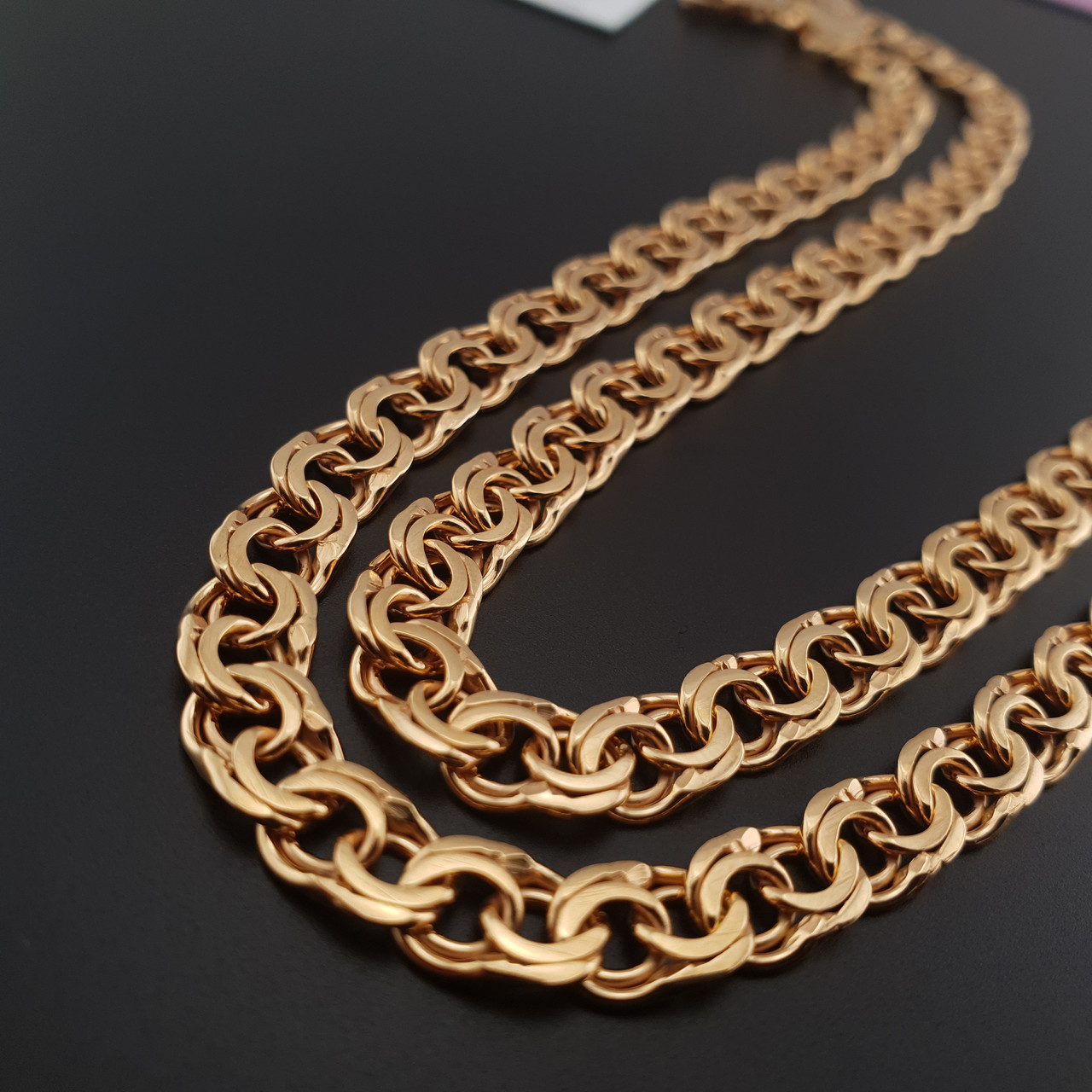 Срібний ланцюжок позолота 585 проби. Цепочка срібло бісмарк з напиленням золота. 60 см, фото 1