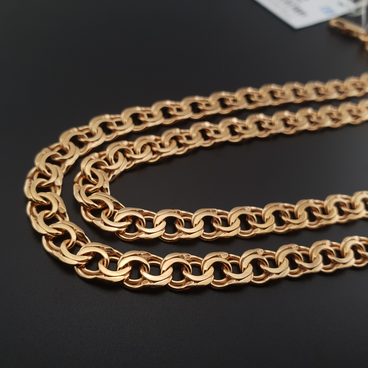 Срібний ланцюжок позолота 585 проби. Цепочка срібло бісмарк з напиленням золота. 65 см, фото 1