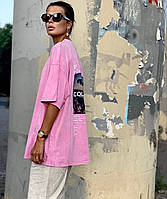 Женская футболка удлиненная розовая оверсайз РВАНКА