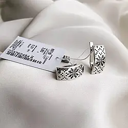 Срібні сережки з орнаментом "Вишиванка" Стильні сережки срібло Прикраси в українському стилі