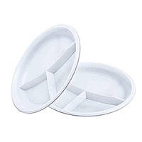 Тарілка біла одноразова пластикова на 3 секції Ø 205 мм 100 шт/уп.