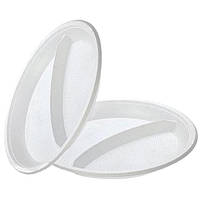 Тарілка біла 2 секції пластикова одноразова Ø 205 мм 100 шт/уп.