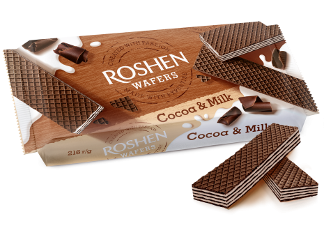 Вафлі Roshen Wafers какао-молоко 216г