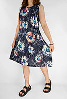 Платье без рукава женское летнее ниже колена Сарафан с цветочным принтом в больших размерах Темно-синий цвет